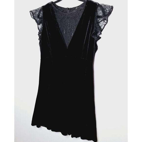 Zara Velvet Lace Babydoll Skater Dress Medium Goth Flutter Sleeve Sheer Witchy - Picture 2 of 11